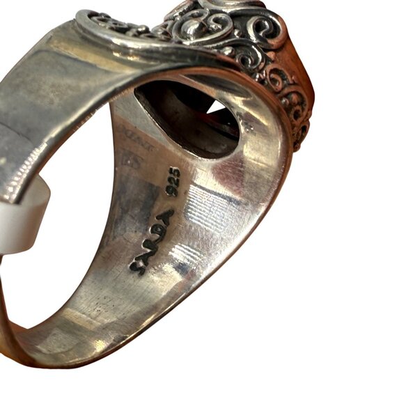 Sarda Bali-Style Artisan Sterling Silver Ring Pear-Shaped Colcanic Quartz Triple - Picture 6 of 10